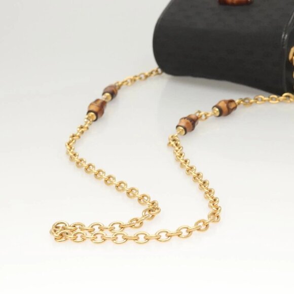 GUCCI Micro GG Canvas Bamboo Shoulder Bag PVC Black Gold Auth sw753 - Picture 8 of 15